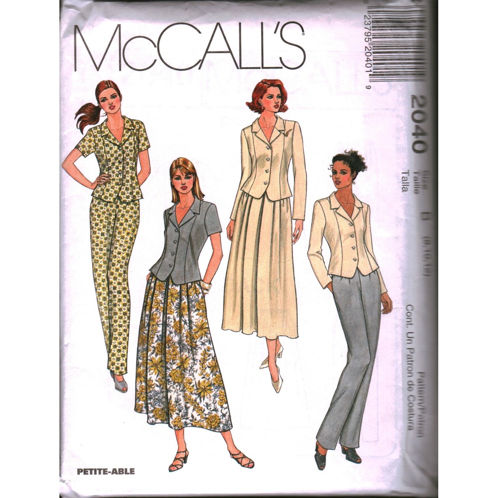 McCall's 2040 Sewing Pattern Misses Top Skirt Pants Size 8-12 Petite-Able Vtg